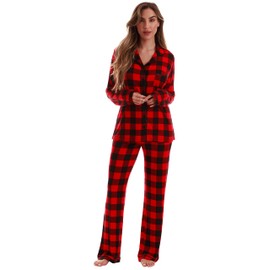 #followme Pant Set for Women 601108-10195-RED-3X, Red Buffalo Plaid Rayon Spandex