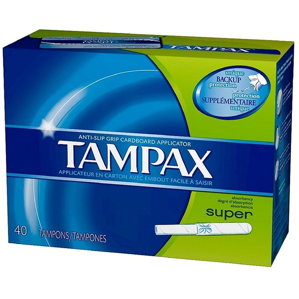 Tampax Anti-Slip Grip Cardboard Applicator Tampons, Super Absorbency 40 ea (Pack of 12)