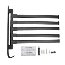 Swivel Towel Rack 5 Arm Swivel Towel Bar Wall Mounted Punch Free Bathroom Dual Use Storage Rack Black