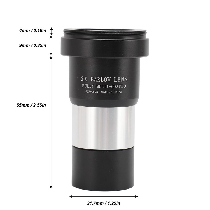 Barlow Lens 2X 1.25in Fully Multi Coated Metal Telescope Eyepiece