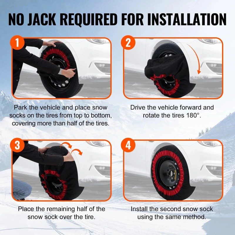 KFFKFF Automotive Snow Socks for Tires, Winter Traction Covers for