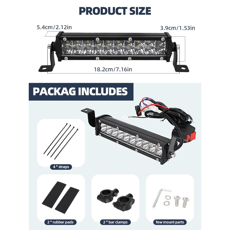 Dirt Bike Light Bar,60W 2500LM Motorcycle Headlight Light Bar Plug-Play