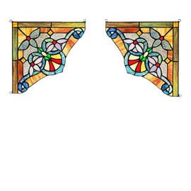 RADIANCE goods Victorian Tiffany-Glass Panel Window Corner 10" Wide, 2pcs Set