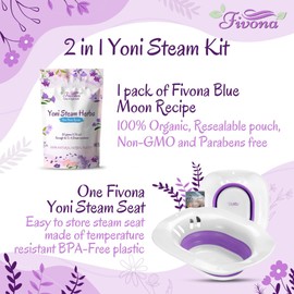 Fivona 2-in-1 Yoni Steaming Kit Over The Toilet Seat with V Steam Herbs Blue Moon Recipe for Detox, Cleansing, PH Balance and Odor Control