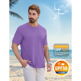 Cotrasen Men's T-Shirts UPF 50+ UV Sun Protection Moisture Wicking Shirts Short Sleeve Crew Neck Quick Dry Tees Light Purple L