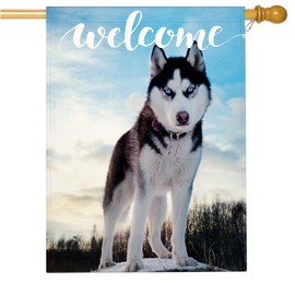 Mugod Husky Dog Garden House Flag 28x40 Inch Cute Puppy Pet Animal Yard Flags Double-Sided Burlap Banner Home Outdoor Lawn Porch Villa