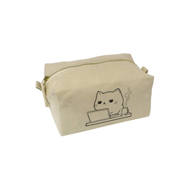 'Exhausted Cat Working with Coffee' Canvas Wash Bag/Makeup Case (CS00043309)