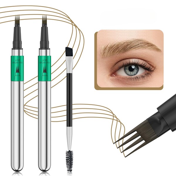 2 Pcs Microblading Eyebrow Pen Set with Eyebrow Brush, 3D