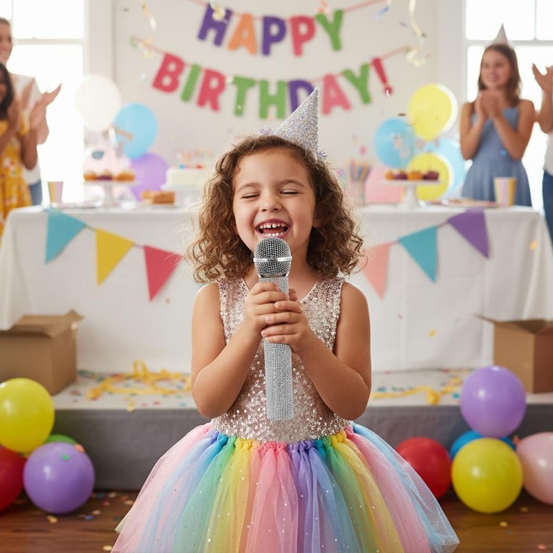 QIHPUSIEN Fake Microphone Prop Plastic Play Microphone Sparkly Glitter Bling