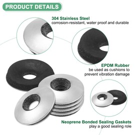 M METERXITY 30-Pack EPDM Bonded Sealing Rubber Washers, 304 Stainless Steel #10 x 9/16" OD Neoprene Rubber Washer Gasket for Bolts/Screws/Machinery/Ships/Roof