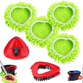 Wa.IE Jiemi 4 Pack Spin Mop Replacements Head Compatible for Oceda EasyWring 1-Tank System,Microfiber Spin Mop Refills Head,1 Mop Scrub Brush + 1 Mop Base + 4 Pack Cleaning Floor Mop Head（Green)