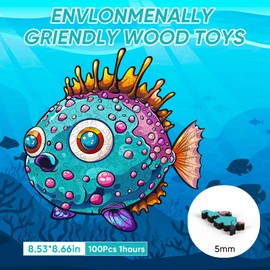 Jiroinlly Wooden Puzzles for Kids,100 Pieces Ocean Puzzle,Unique Fish Shaped Wooden Puzzle, Preschool Puzzle Toys, Give Your Kids/Grandchildren, Suitable for Family Games