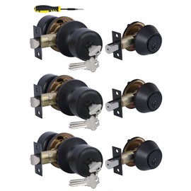 Lanwandeng 3 Sets Keyed Alike Entry Door Knobs and Single Cylinder Deadbolt Lock Combo Set Security for Entrance and Front Door, All Keyed Same Door Lock with Classic Matte Black Finish