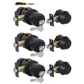 Lanwandeng 3 Sets Keyed Alike Entry Door Knobs and Single Cylinder Deadbolt Lock Combo Set Security for Entrance and Front Door, All Keyed Same Door Lock with Classic Matte Black Finish