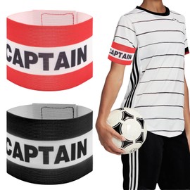 2PCS Black Red Captain's Armband, Elastic Arm Band for Soccer Team Training, Elastic Protective Arm Badge/Adjustable Leader Armband for Adult Soccer Volleyball Team
