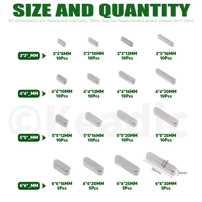 Keadic Key Stock Assortment Set, 140Pcs 304 Stainless Steel, 16