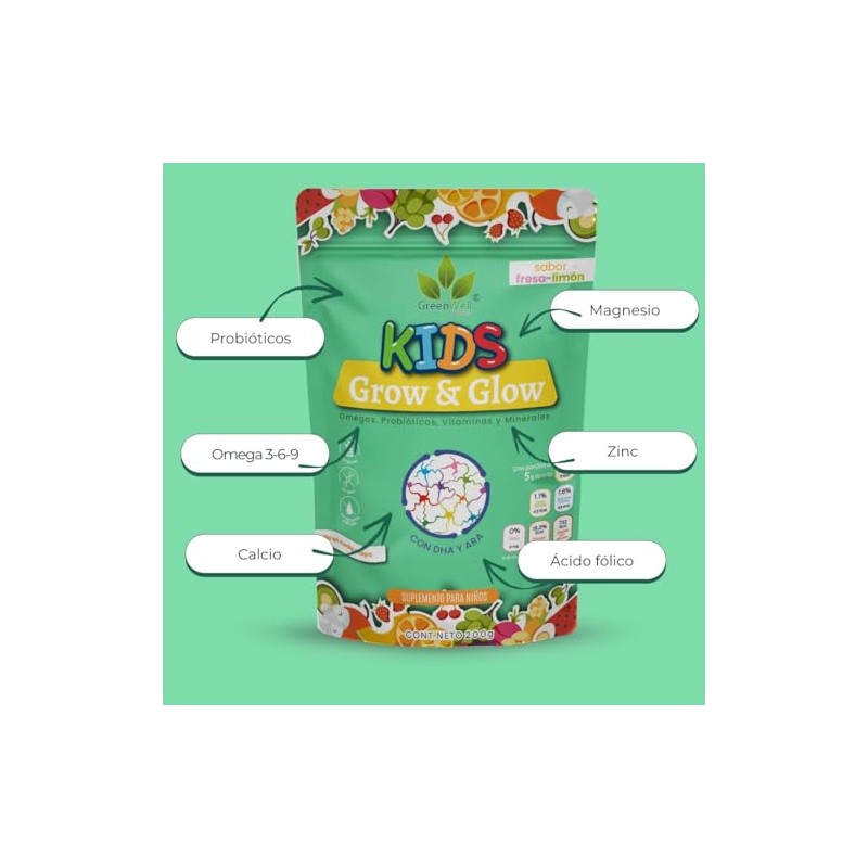 Suplemento en Polvo Kids Grow & Glow Sabor Naranja 200g