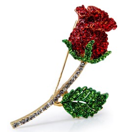 Lovely Crystal Deep-Red Rose Brooch Pin for Women
