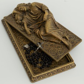 BC Catholic Sleeping St Joseph Statue with Case Base, Holder for Rosary, Patron Saint Religious Gfit of Inspirational Home Decor, 8.8" L, Wood Carve Looking, Hand Painted by Buildclassic