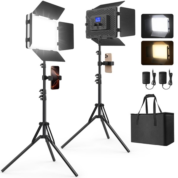 2 Pack Led Video Light Kit with Stand, Kmasic Photography