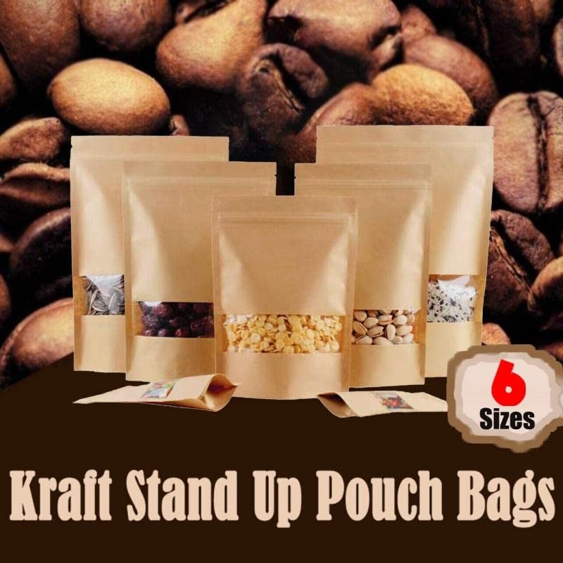 10-200x Stand Up Bag Kraft Paper Seal Packaging Window Zip