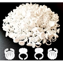 Glue Rings for Eyelash Extension, 300 PCS Glue Rings Lash Extension Supplies Lash Rings for Glue, Disposable Glue Cups Eyelash Glue Holder Lash Extension Glue Rings, Lash Fan Blossom Glue Cups, White