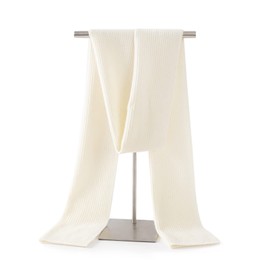 Lallier Unisex Cashmere Wool Classic Ribbed Solid Scarf Ultra Soft Winter Warm Scarf with Gift Box (Cream White)