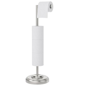 WZKALY Toilet Paper Holder Stand with Storage – 4 Extra Rolls –Brushed Nickel Toilet Paper Holder for Bathroom – Sturdy Base, Classic Retro Style, Space-Saving Bathroom Storage Organizer, Sliver
