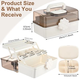 LemonRoad 2 Pack 3-layer Plastic Storage Box, Dividing Storage Box with Handle Sewing Tackle Case Organizer for Makeup, Medical, Sewing Supplies, Nail, Hair Accessories