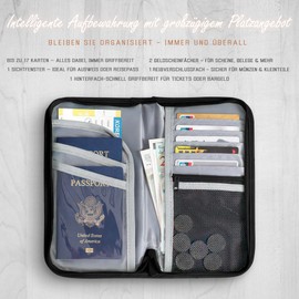 Selective Cards Passport Bag Family Travel Organiser with RFID Blocker, Portable Passport Holder ID Bag for Men and Women, black, Modern and elegant