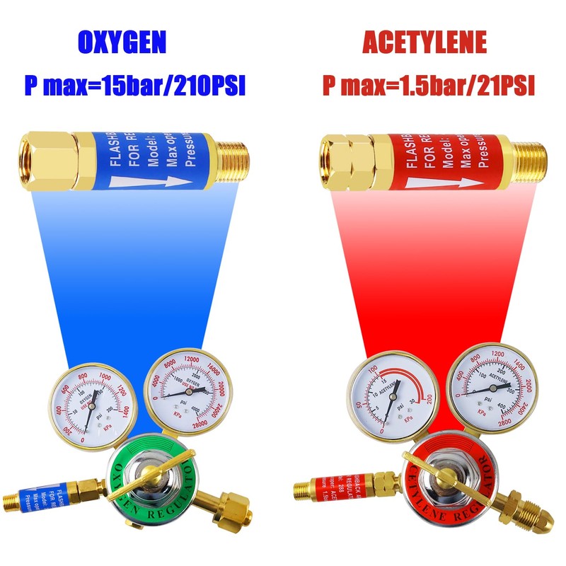VAPHY Oxygen Acetylene Flashback Arrestors Set Regulator End 9/16-18 Threads