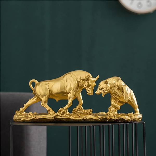 AETVRNI Handcrafted Wall Street Bull and Bear Sculptures- Unique Decor for Financial Professionals,Gold