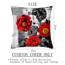 HMS Happy Memories Velvet Cushion Cases Square Decorative Throw Pillow Cover 45x45cm(18x18 Inch) Set of 2 for Couch Sofa Bed Living Room Bedroom (Grey and red Flower Garden)