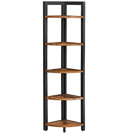 VASAGLE Corner Shelf, 5 Tier Corner Bookshelf, Tall Corner Storage Shelves, Industrial Corner Rack, Plant Stand for Living Room, Bedroom, Bathroom, Home Office, Rustic Brown and Black ULLS803B01