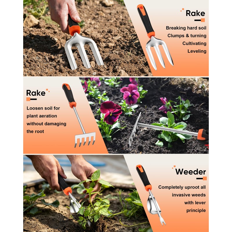 9-Piece Stainless Steel Garden Tools Set, HaSteeL Outdoors Gardening Hand