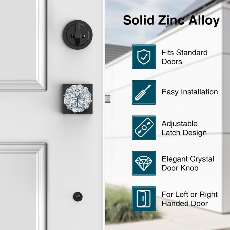 Calzibeno Black Front Door Handle and Deadbolt Set, Front Door