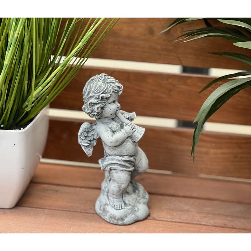 stoneandstyle Stone Figurine Angel with Trumpet Cast Stone Frost-Proof Weatherproof