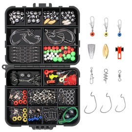 Vicloon 191-Piece Fishing Hook Kit, Fishing Accessories Set with Jig Hook, Bullet Bass Throwing Sinker Weights, Various Fishing Swivels Snaps, Sinker Slides, Fishing Line Beads etc., with Box