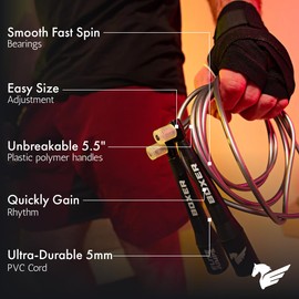 Elite Jumps Boxer Jump Rope 3.0 for Fitness & Cardio Training | Professionally Designed Boxing Jump Rope w/Smooth Action Polymer Handles & Slip-Resistant Grips | Tangle-Free PVC Jump Rope | Silver