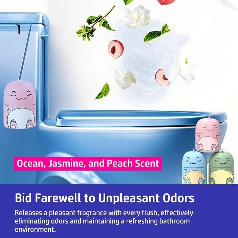 Toilet Bowl Cleaner, Cute Dinosaur-Shaped, Long-Lasting & Automatic，Ocean, Jasmine, Peach