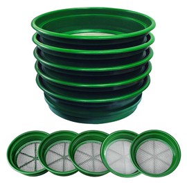 SE 13.25 Inch Wide Stackable Classifier Gold Prospecting Pan Set - Includes 1/2" 1/4" 1/8" 1/12" and 1/20" Stainless Steel Mesh Sifting Pans, Green, 5 Pack