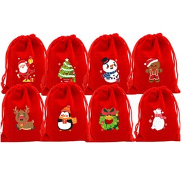 Pack of 16 Christmas Bags with Drawstring, Christmas Gift Bags, Christmas Candy Bags, Small Christmas Linen Bags