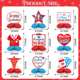 2026 Nurse Graduation Table Decroations RN Honeycomb Centerpieces, Congrats Grad Party Photo Props Decor Supplies Class of 2026 for BSN, Congratulations Graduate, 9Pcs