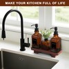 Modern Kitchen Soap Dispenser Set with Wood Tray, Amber Glass