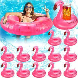 Soulchen Flamingo Inflatable Pool Floats and 12pcs Drinker Holder Floating Coasters Set for Hawaiian and Water Bachelorette Pool Party Decoration Accessories