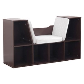 KidKraft Wooden Bookcase with Reading Nook, Six Shelves and Gray Cushion - Espresso