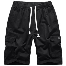 Msmsse Men's Cargo Shorts Relaxed Fit Casual Cotton Shorts Outdoor Hiking Shorts with Multi Pockets Black US 34