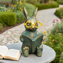 zuzuzen Solar Garden Decor, Adorable Rabbit Statue with Solar-Powered Glasses, Outdoor Decoration Lights for Patio, Yard & Balcony, for Kids, Mom & Grandma