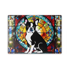 Boston Terrier Cutting Board Stained Glass Design Dog Lover Owner Holiday Gift Idea Housewarming Appreciation (Boston Terrier SG2)