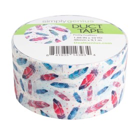 Simply Genius (Single Roll) Patterned Duct Tape Roll Craft Supplies for Kids Adults Colored Duct Tape Colors, Pretty Feathers